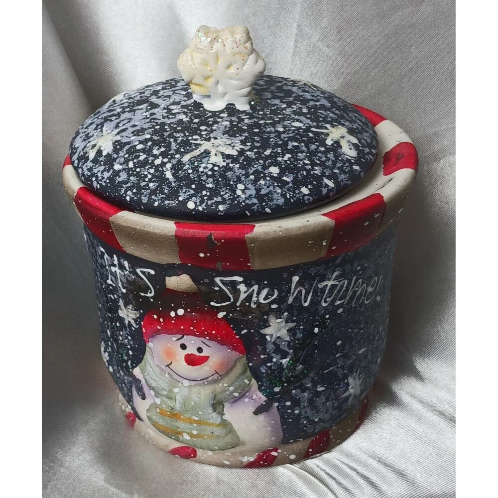 IT'S SNOW TIME 3'' SNOWMAN CERAMIC CANDLE W/LID